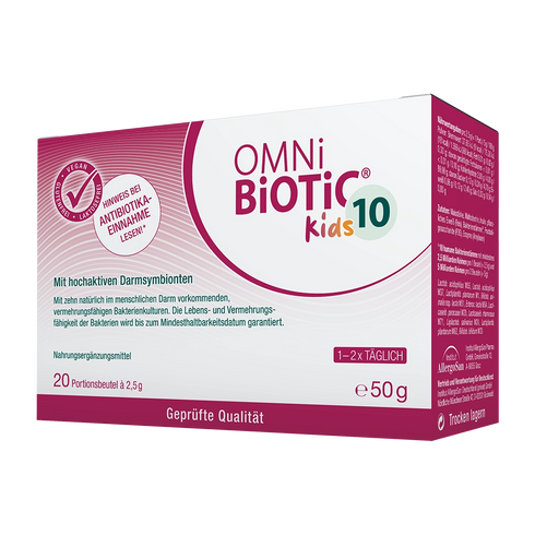 Eine Packung OMNi-BiOTiC 10 Kids, 20 Sachets à 2,5 Gramm