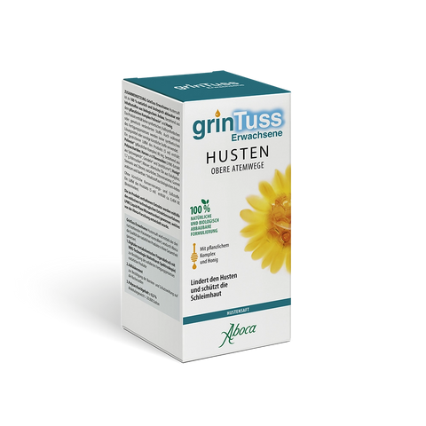 Eine Packung Aboca Grintuss Hustensaft für Erwachsene