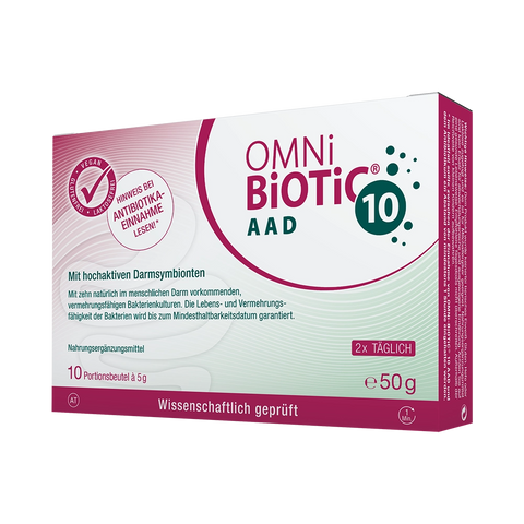 Eine Packung OMNi-BiOTiC 10 AAD, 10 Sachets à 5 Gramm