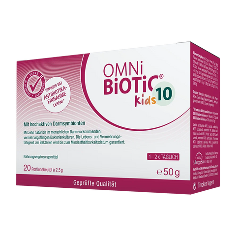 Eine Packung OMNi-BiOTiC 10 Kids, 20 Sachets à 2,5 Gramm